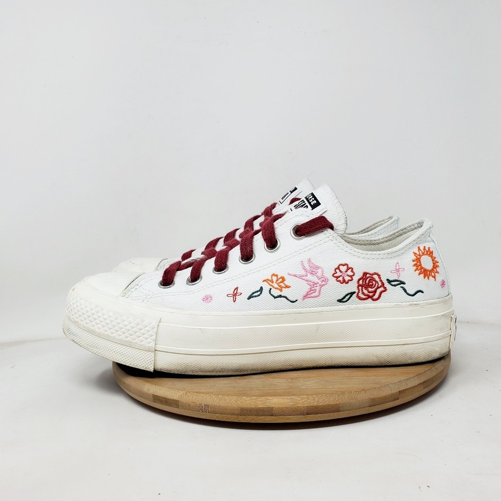 Converse All Star Lift Platform Shoes Womens 8 White Summer Embroidered Sneaker - Picture 1 of 13